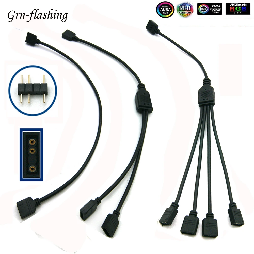 Imagen de 5-24V 3 Pins RGB LED Connector 1 to 1 2 3 4 5 3pin power Splitter Extension cable for computer Motherboard AURA RGB tape lights