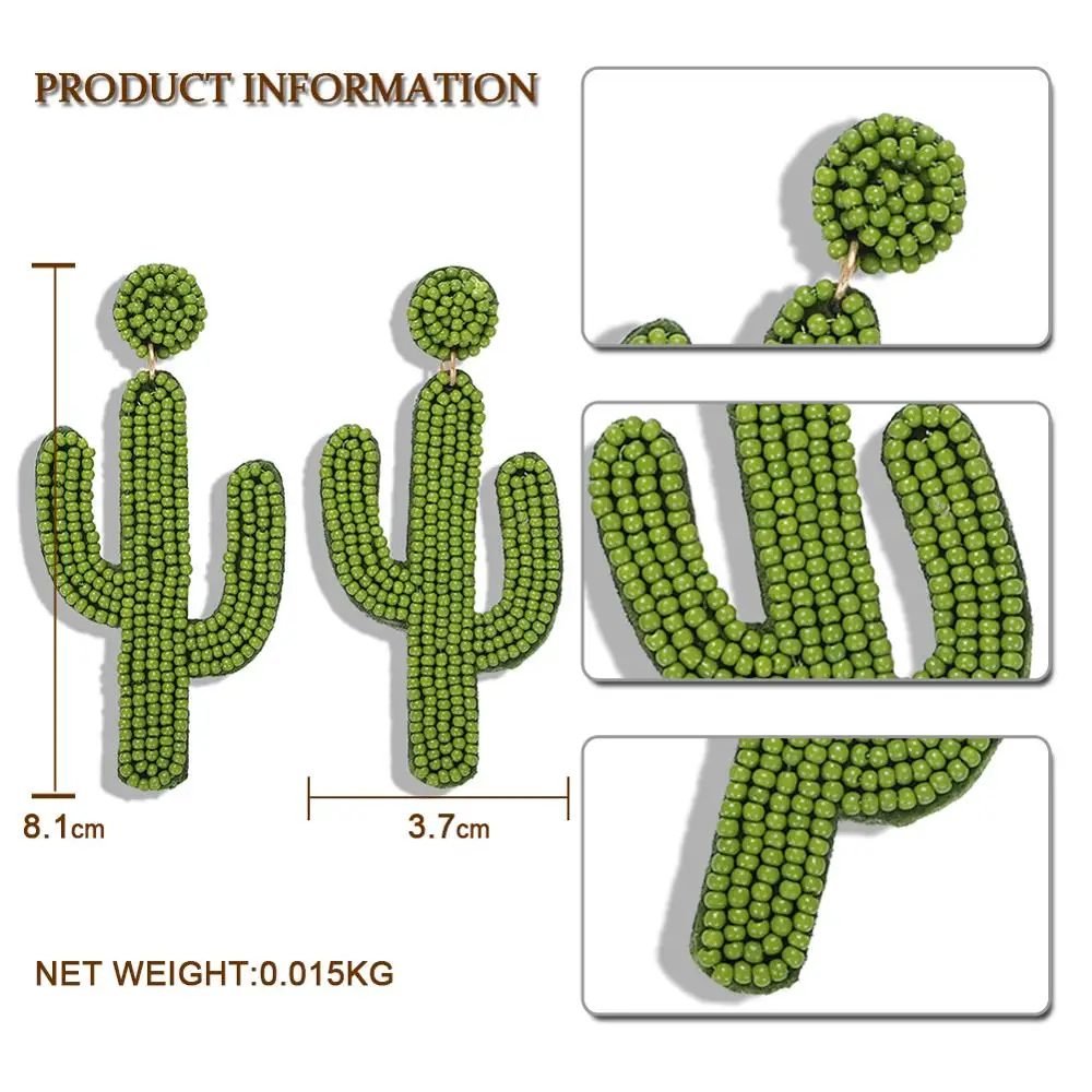 Dvacaman, Зеленые Бусины, кактус, висячие серьги, трендовые, ручная работа, большие массивные серьги для женщин, богемные растения, ювелирное изделие, Прямая поставка