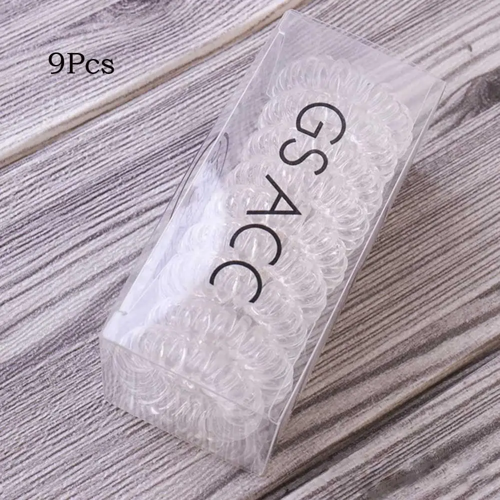 clear 9pcs Новинка, эластичные резинки для волос, аксессуары для волос для девочек, резинка для волос, головной убор, веревка для волос, спиральная форма, резинки для волос, телефонная проволока - Цвет: clear 9pcs