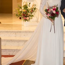 Wedding-Dress Detachable Train Bridal-Gowns Lace Open-Back Long-Sleeves Chiffon Mryarce