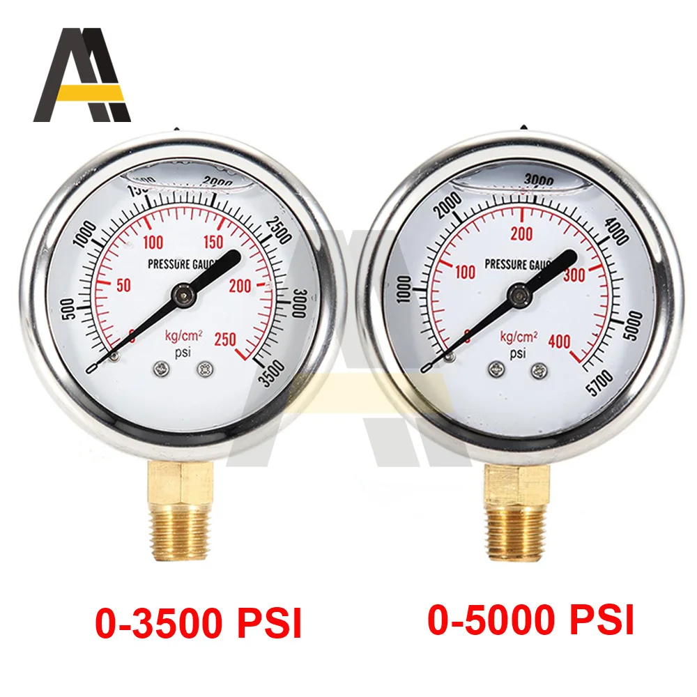 Kraftstoff Manometer Flüssigkeit Gauge 55mm 2,2 zoll 1/4 NPT Flüssigkeit  Manometer 0-3500 PSI / 0-5000 PSI Instrumente Edelstahl Gauge