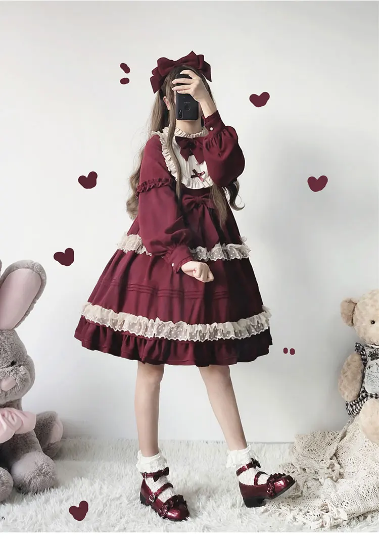 Вечерние платья с длинными рукавами и надписью «Love of roses» мягкое милое кружевное платье принцессы в стиле Лолиты с бантом на Рождество в готическом стиле в стиле ретро