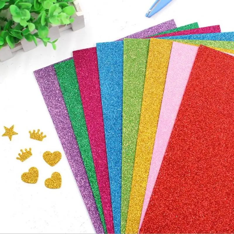 

10pcs 20x30cm 2mm Sponge Paper Glitter Flash Gold Powder Sequin Paper Handcraft Foam Paper Sheets Self-adhesive DIY Decoration
