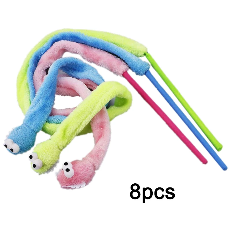 

8 Pcs Cat Interactive Cute Carton Anime Snake Teaser Stick Interactive Funny Cat Entertainment Toy for Cats and Kittens