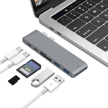 

Dual Type-C Hub Type C to 2 * USB 3.0 + TF Card Reader Adapter for Apple MacBook Pro 2016 2017 2018 Air 2018