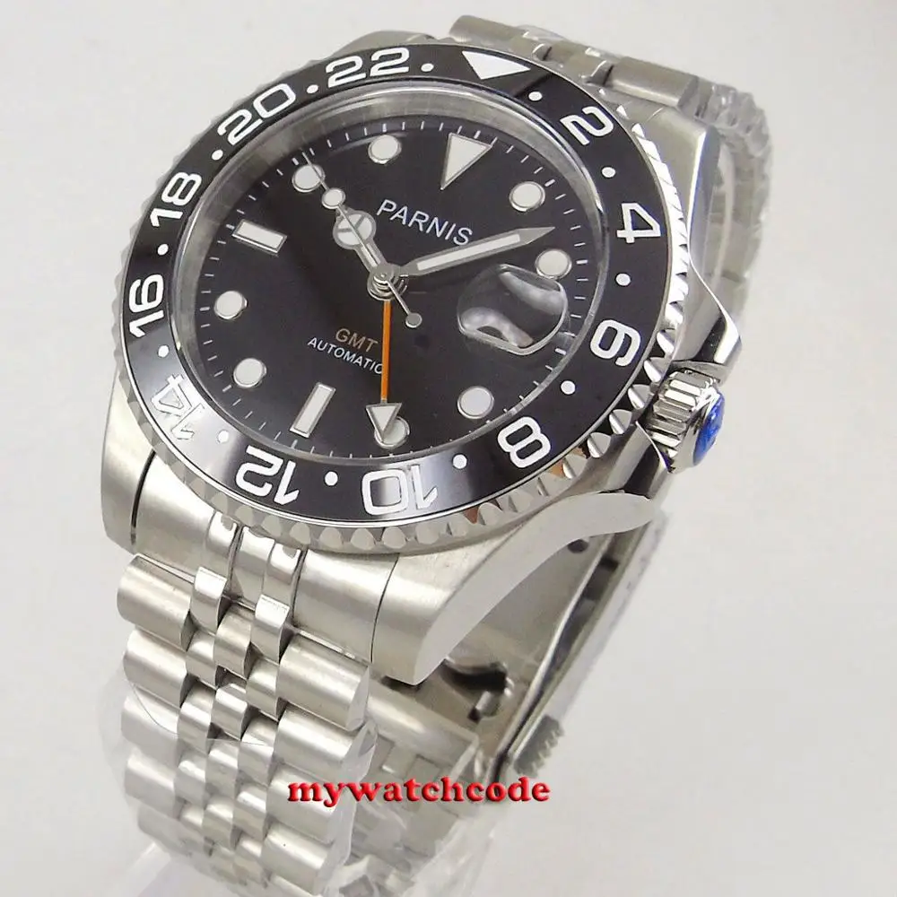 High Quality 40mm Parnis Black Dial Jubilee Bracelet Sapphire