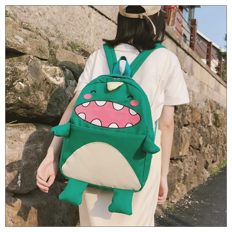Женский рюкзак с изображением динозавра из мультфильма, милые высококачественные женские холщовые рюкзаки Harajuku, дорожные сумки для книг, женские школьные рюкзаки, кошелек