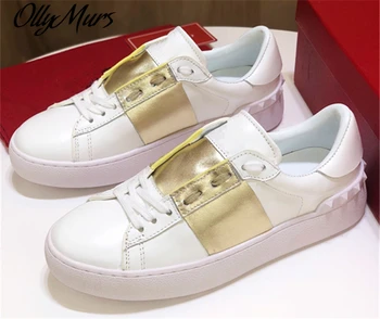 

Studded Women Sneakers Luxury Design Patchwork Lace-up Woman Casual Shoes Genuine Leather Size 42 Tennis Shoes Zapatos Mujer