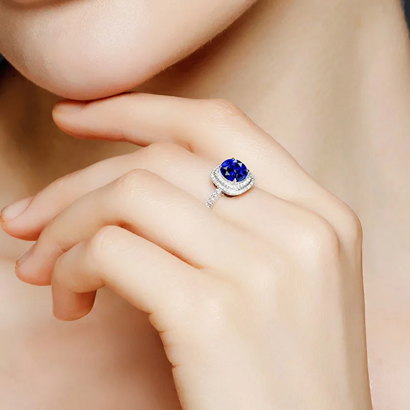 Cellacity Luxury Sapphire Ring For Women Silver 925 Finger Jewelry Blue Gemstones Open Size Female Anniversary Gift Wholesale