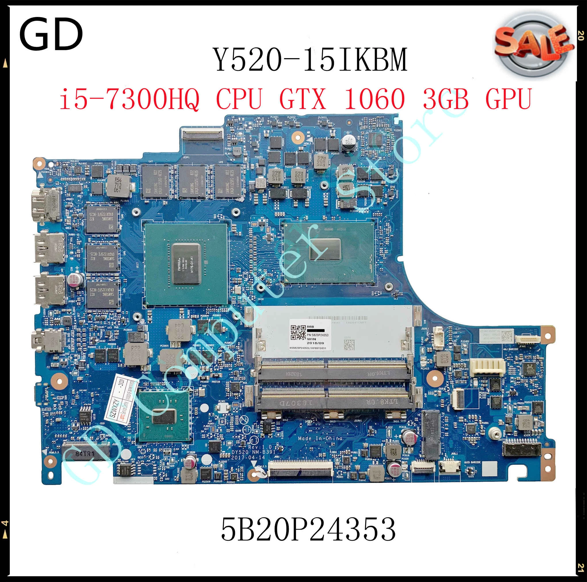 GD For Lenovo Legion Y520 Y520 15IKBM Laptop Motherboard 5B20P24353 With i5  7300HQ CPU GTX 1060 3GB BY520 NM B391 MB Full Tested|Laptop Motherboard| -  AliExpress