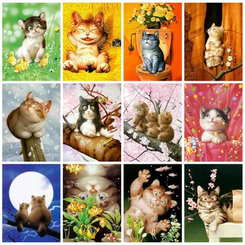 

Huacan Diy Diamond Painting Cat Mosaic Animal Decorations For Home Embroidery Cross Stitch Cartoon Diamond Art