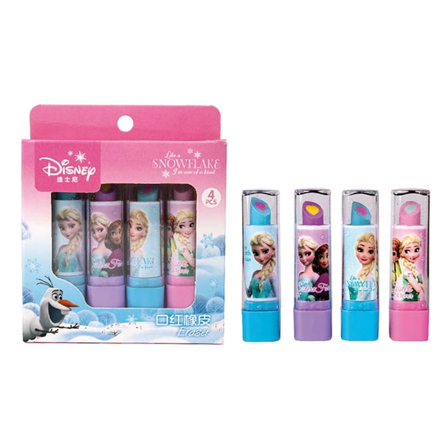 Çocuklar için Disney kırtasiye silgiler Elsa Anna prenses ruj silgi sevimli  hediye ödüller noel ruj yenilik silgi 4 adet - AliExpress