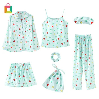 

Women's 7 Piece Pajamas Set Geometric Print Pajamas Women Pajamas Set Spring and Autumn Home Furnishing Glittery