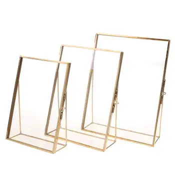 

New Simple Antique Rectangular Freestanding Transparent Glass Photo Frame for Home Decoration - Gold, 15.2 x 20.3 cm