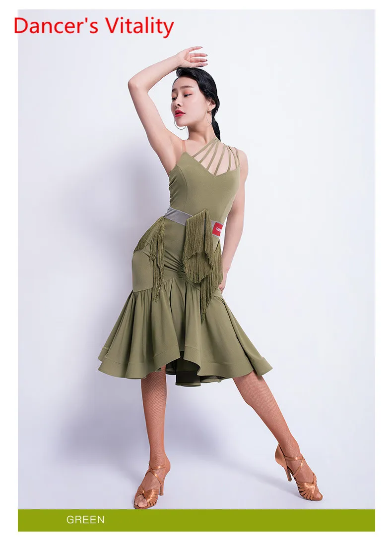 Латинский танец новое сексуальное платье женское взрослое платье без рукавов с кисточками танцевальная одежда профессиональная тренировочная одежда