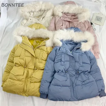 

Parkas Women Winter 2020 Simple Warm Soft All-match Short Style Lovely Womens Outwear Long Sleeve Hooded Slim Ladies Overcoats