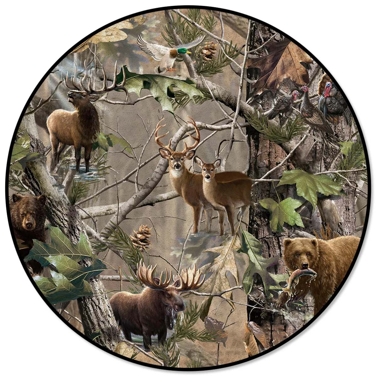 Tree Animal Elk Polar Bear Pattern Rugs and Carpets for Home Living Room Round Rug Children Rooms Non-slip | Дом и сад
