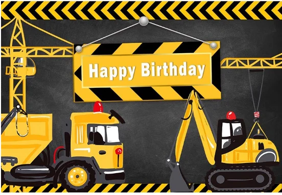 

7x5FT Happy Birthday Construction Zone Excavator Digger Little Man Party Custom Photo Backgrounds Backdrops Vinyl 220cm x 150cm