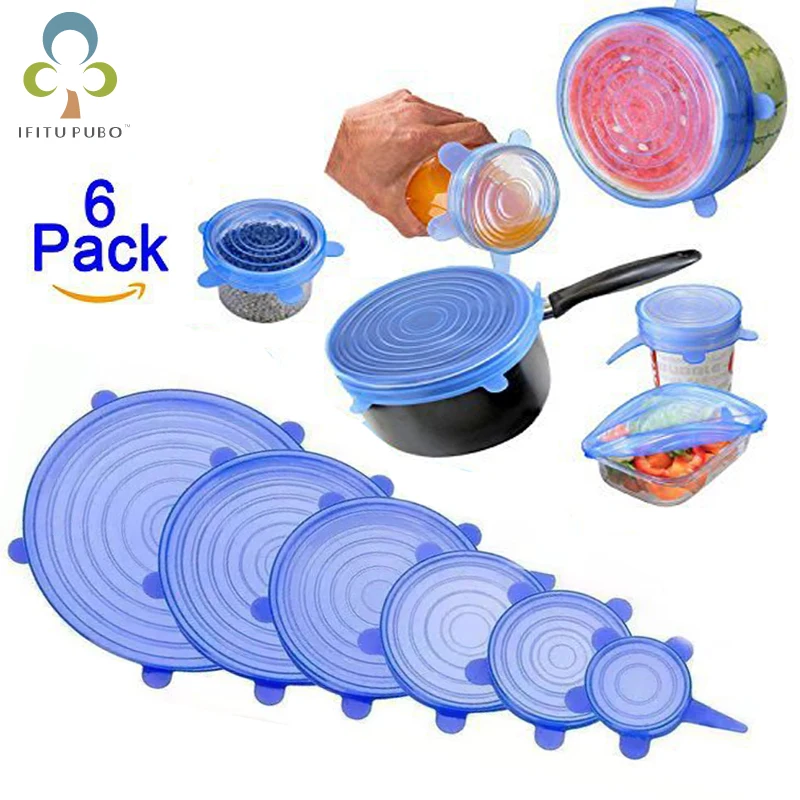 

6pcs/set Reusable Silicone Lids Food Bowl Covers Silicone Food Wraps Bowl Durable Silicone Food Stretch and Fresh Seal Lid ZXH