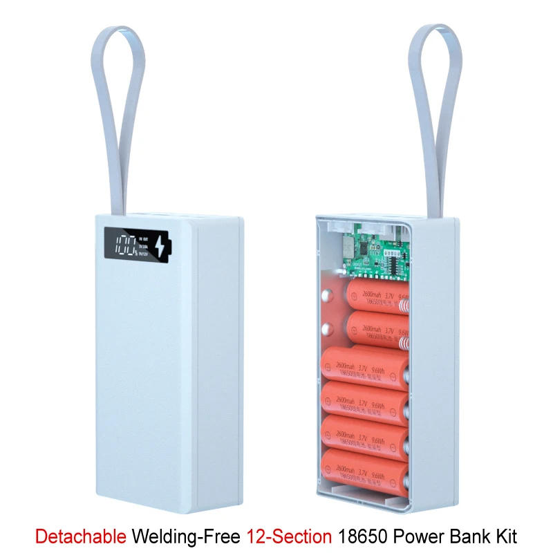 12*18650 Коробка для хранения аккумуляторов PD QC3.0 с двумя USB-портами поддержка