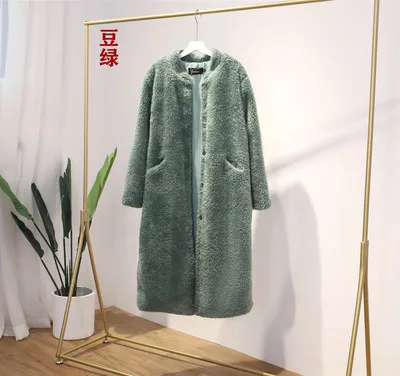 Новое Женское пальто, пальто из искусственного меха, высокое качество, свободное плотное теплое пальто для женщин, большие размеры, модное однотонное повседневное длинное пальто с мехом, D138 - Цвет: pea green
