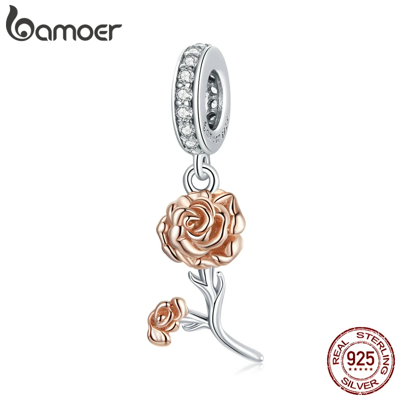 BAMOER Fine 925 Sterling Silver Charm Flowers With CZ For Women Bracelet Jewlery 
