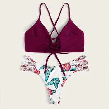 

String Bikini Criss Cross Swimsuit Floral Print Plus Size Swimwear Women Brazilian Bikini Swimming Suit for Women Bathing Suits