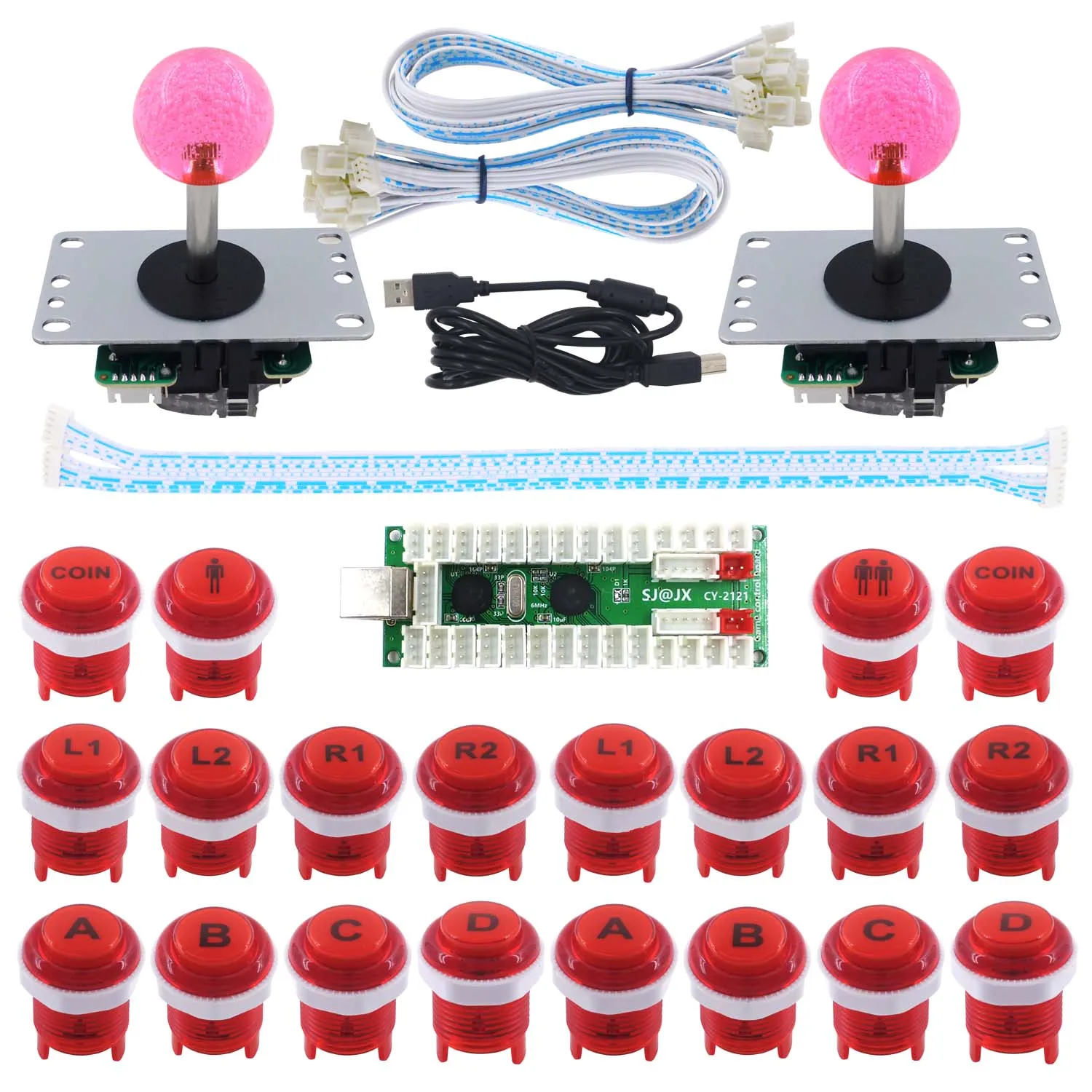 SJ@ JX 2 игрока Аркада DIY Kit светодиодный кнопки контроллера 8 джойстик, usb-датчик для ПК MAME в ретро-стиле