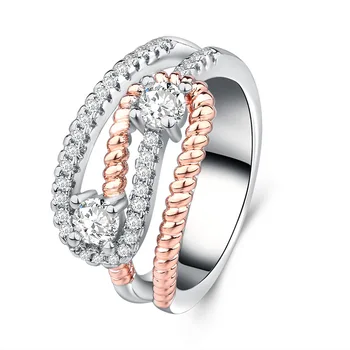 

925 anillos silver Twist Silver Rose Gold Ring Wedding Rings for Women Zircon Bridal Rings Cubic Zirconia Engagement Ring Bague