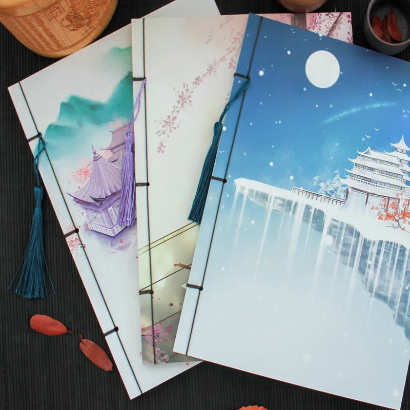 Antique Style A4 Laptop Chinese-style Culture Creative Notebook Tassels Thread-Bound Vintage Book Handmade Gift Wholesale