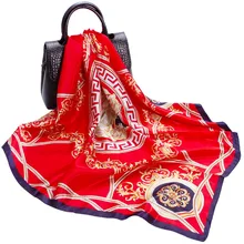 

90*90cm Silk Scarf Spring and Summer Printed Satin Square Silk Shawl Wrap Ladies Outdoor Neck Decorate Bandana Scarf Women
