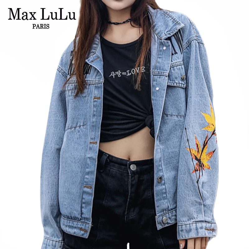 

Max LuLu 2019 Autumn Fashion Korean Style Streetwear Ladies Punk Clothes Womens Printed Denim Jackets Vintage Loose Jeans Coats