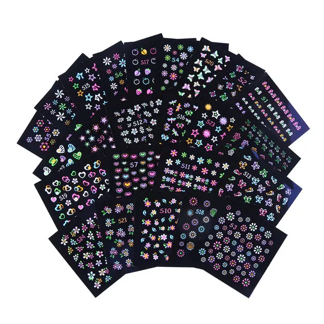 Lots Fluorescent Flowers Nail Stickers Party Butterfly Night Glow Star Decoration Manicure Applique Sliders For Nails Set Design 5 sheets