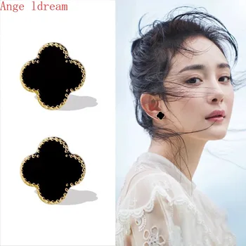 

Angel Dream South Korea Black Clover Ear Stud Women's Elegant Versitile Fashion Cool Simple Versatile