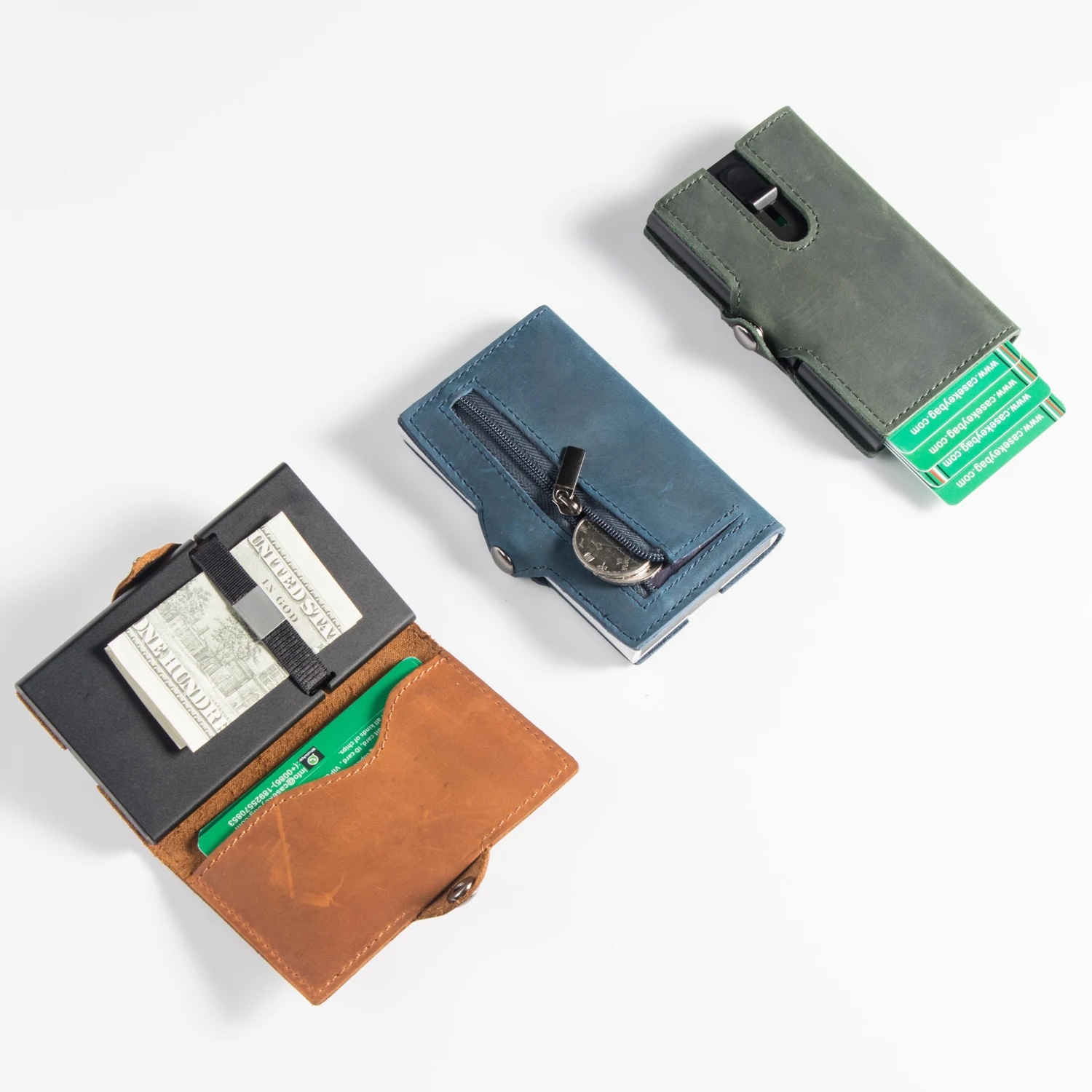 Male Woman Classic Leather Wallet RFID Anti-theft Purse Aluminum Box Card Holder Bag With Money Clip Coin Pocket