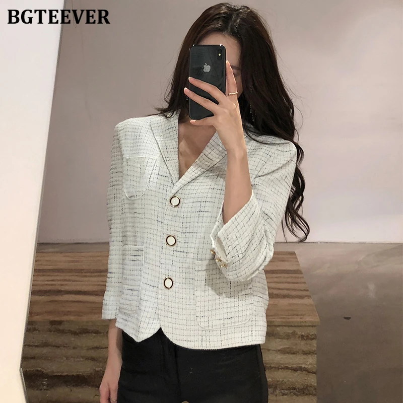 

BGTEEVER 2020 Spring Suit Jackets Women Elegant Single-breasted Plaid Women Blazers Female Long Sleeve Office Ladies Outerwear