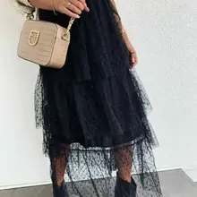 Новинка, летняя мода, последняя женская пикантная юбка, высокая талия, прозрачная, тюль, плиссированная, в горошек, прозрачная, длинная, макси юбка