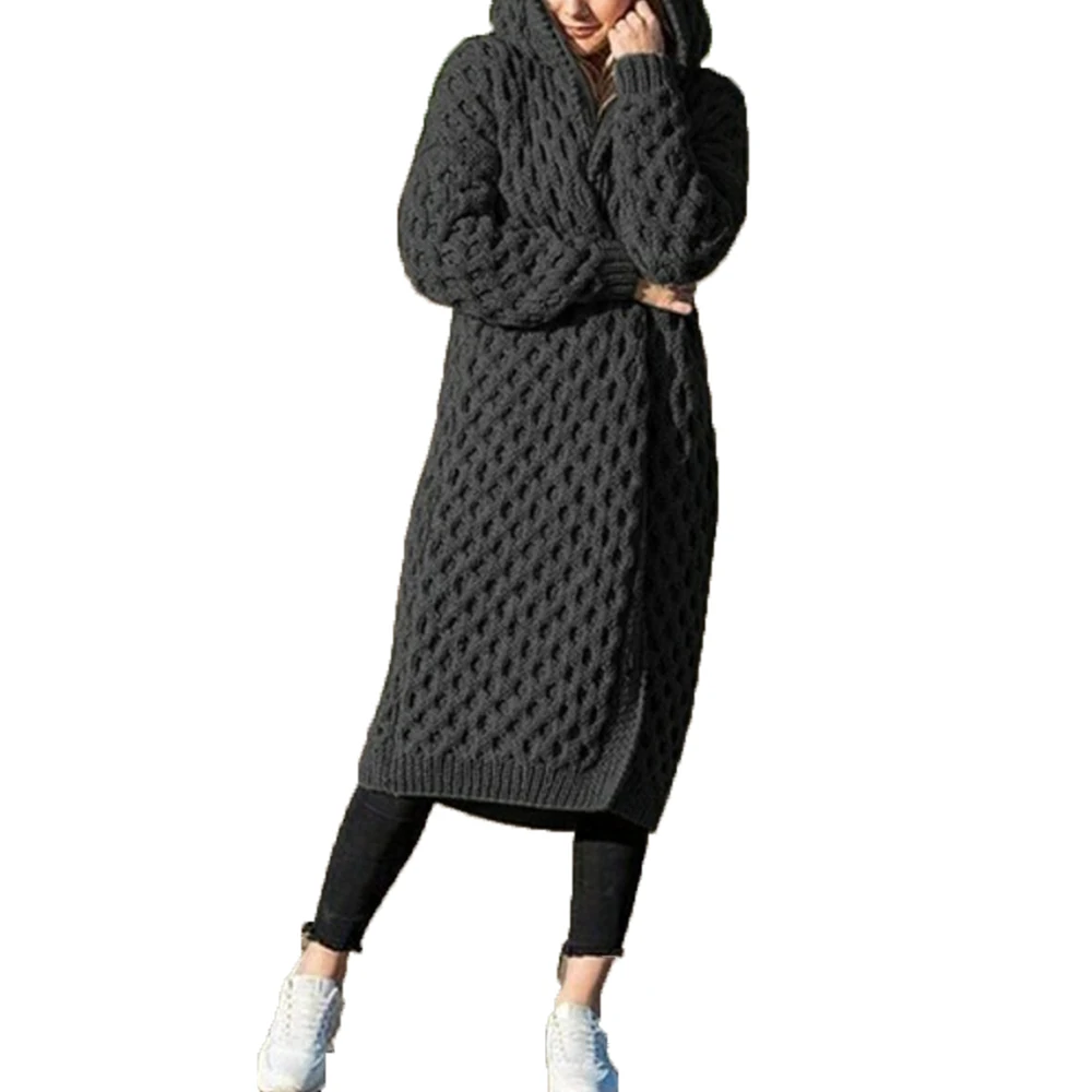 Женское пальто из искусственного меха, осенне-зимнее пальто с капюшоном, куртки на молнии с длинным рукавом, плотный флисовый кардиган размера плюс, пальто - Цвет: Black