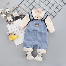 Комплект зимней одежды для мальчиков и девочек 0-4 лет, Повседневный теплый милый детский костюм с мультипликационным принтом, детская одежда, толстовка+ штаны, 2 предмета