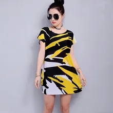 Новинка Лето Весна модные женские платья с коротким рукавом размера плюс платье-туника Свободные повседневные топы с принтом для девушек