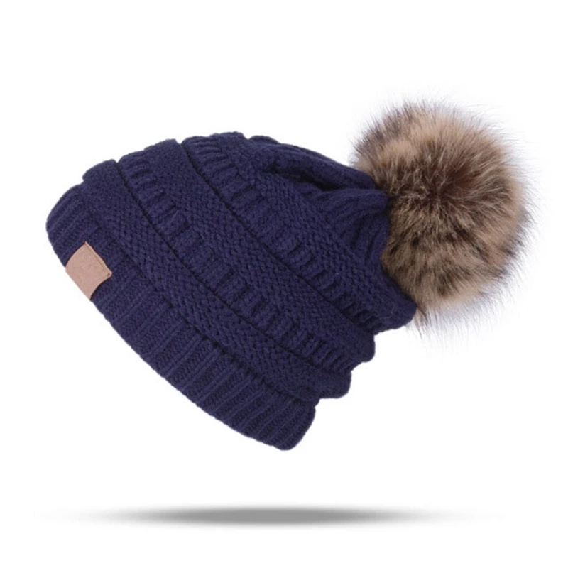 WZCX Одноцветный, в полосочку помпон теплая шапка обжимной модный утолщенный Повседневный вязаный головной убор женская зимняя шапка