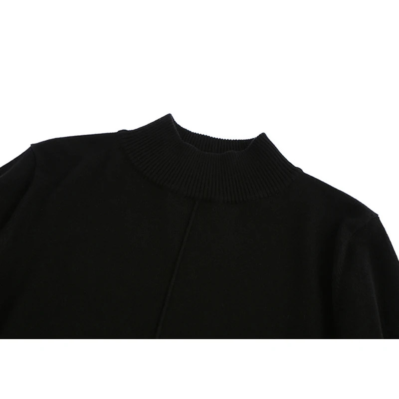 [EAM] Black Ruffles Knitting Sweater Loose Fit