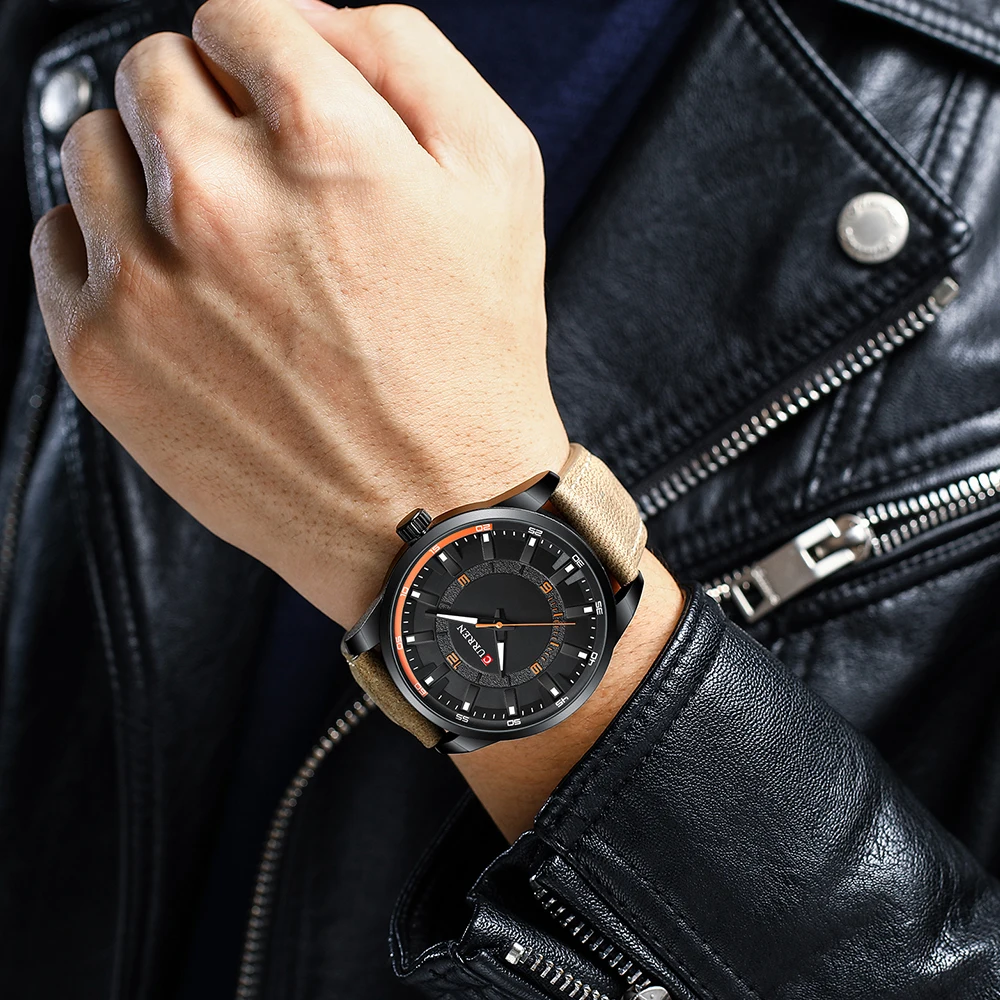 Herren Schwarz Casual Leder Quarz Einfache Kreative Uhr Geeignet für_voghion.com