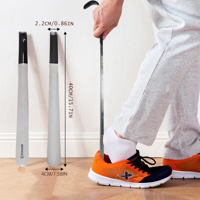 신발 착용 편의성을 높이는 Zomake 긴 손잡이 가죽 신발 뿔 금속 긴 신발 숟가락