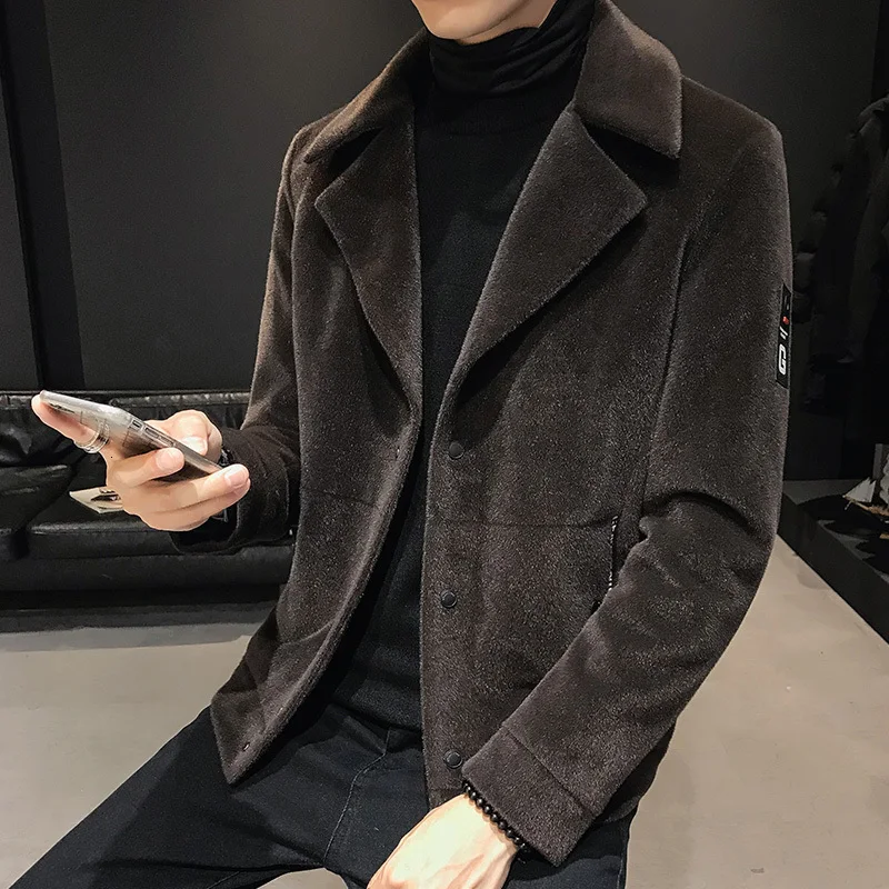 Зимнее повседневное шерстяное пальто, мужской модный деловой однотонный плотный тонкий ветровка, мужское шерстяное пальто, кашемировая Толстая куртка - Цвет: Coffee