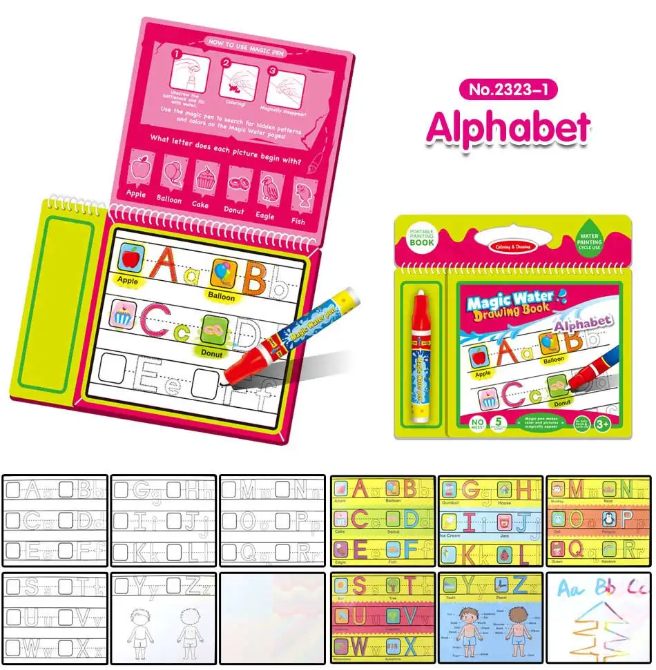alphabet 8 видов мультяшных животных Волшебная Водная раскраска и 1 ручка для детей распознавание обучения многоразовая доска для рисования игрушки для детей - Цвет: alphabet