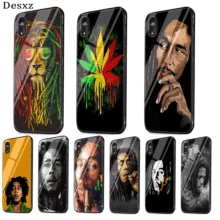 Ponsel Kaca Case untuk iPhone 5 5 S SE 6 6 S 7 7 Plus XR X XS Max cover Bob Marleys Lion Rasta Singa Reggae Diy Shell(China)
