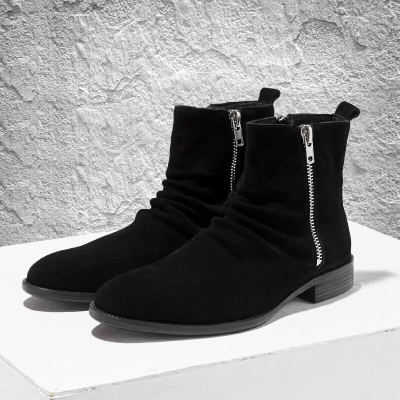 Winter Genuine Leather Warm Suede Boots British Chelsea Boots Fashion Ankle Zip Boots High Boots Work Shoes Bota Masculina