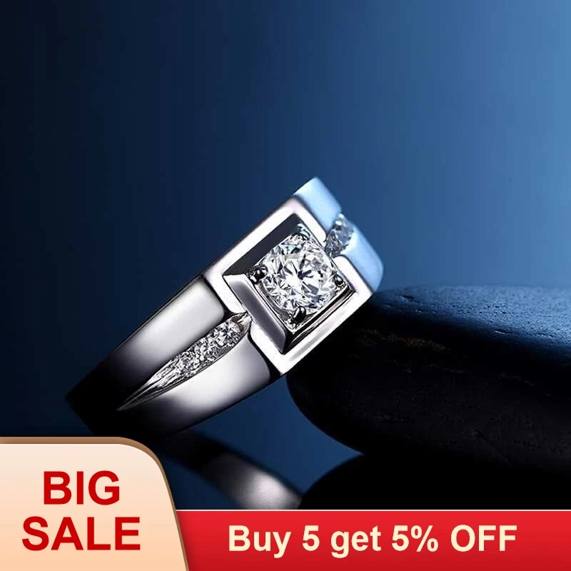 Solitaire male ring 925 Sterling silver 0.5ct AAAAA cz stone Engagement Wedding Band Rings for men Luxury Party Jewelry silver ring wedding rings silver rings