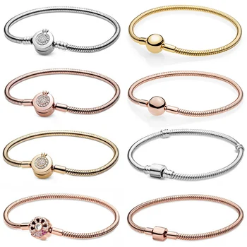 

2020 NEW 100% 925 Sterling Silver Signature Moments Sparkling Crown O Snake Chain Bracelet Fit Women Original Fashion Jewelry